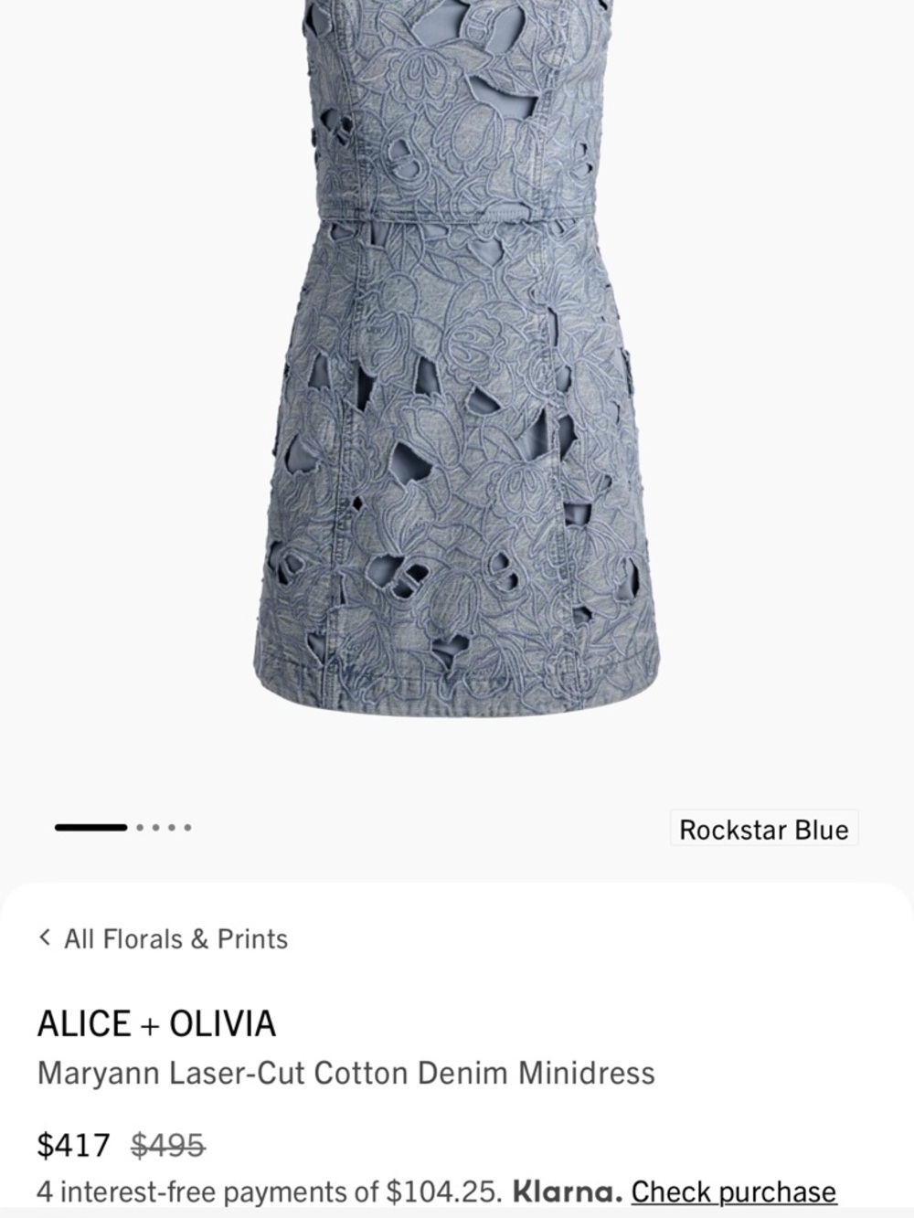 Alice + Olivia Rockstar Blue Laser-Cut Denim Minidress